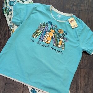 LAZY ONE I NWT I'm Booked Tonight PJs Pajama Pants (L) and Tee Top (XL)